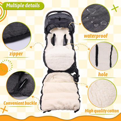 Winter Stroller Footmuff, Waterproof Baby Sleeping Bag, Lambswool