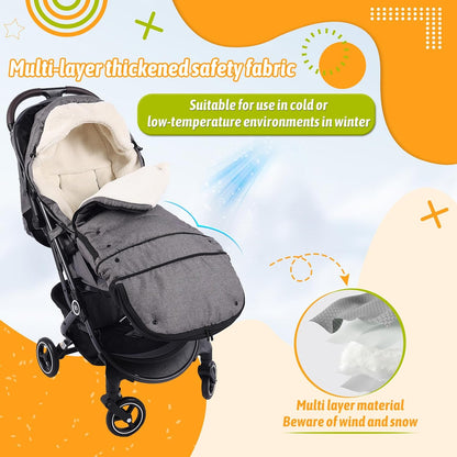 Winter Stroller Footmuff, Waterproof Baby Sleeping Bag, Lambswool