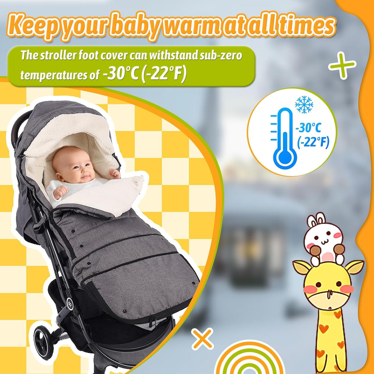 Winter Stroller Footmuff, Waterproof Baby Sleeping Bag, Lambswool