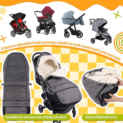 Winter Stroller Footmuff, Waterproof Baby Sleeping Bag, Lambswool