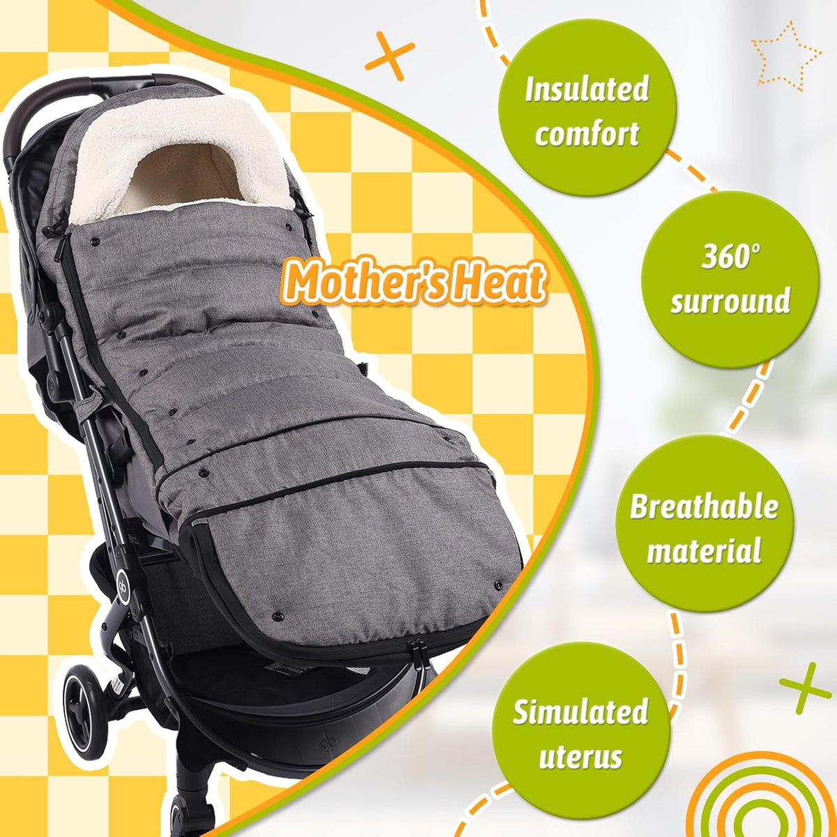 Winter Stroller Footmuff, Waterproof Baby Sleeping Bag, Lambswool