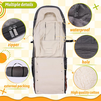 Winter Stroller Footmuff, Waterproof Baby Sleeping Bag, Lambswool
