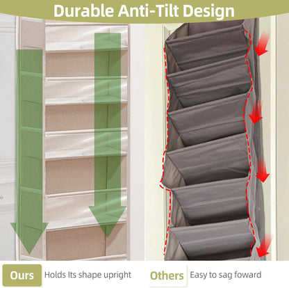Over Door Organizer with 6 Extra Large Pockets and 12 Side Pockets, Large Capacity Hanging Storage Organizer with Clear Window for Shoes, Diapers, Beige, 6 Layers