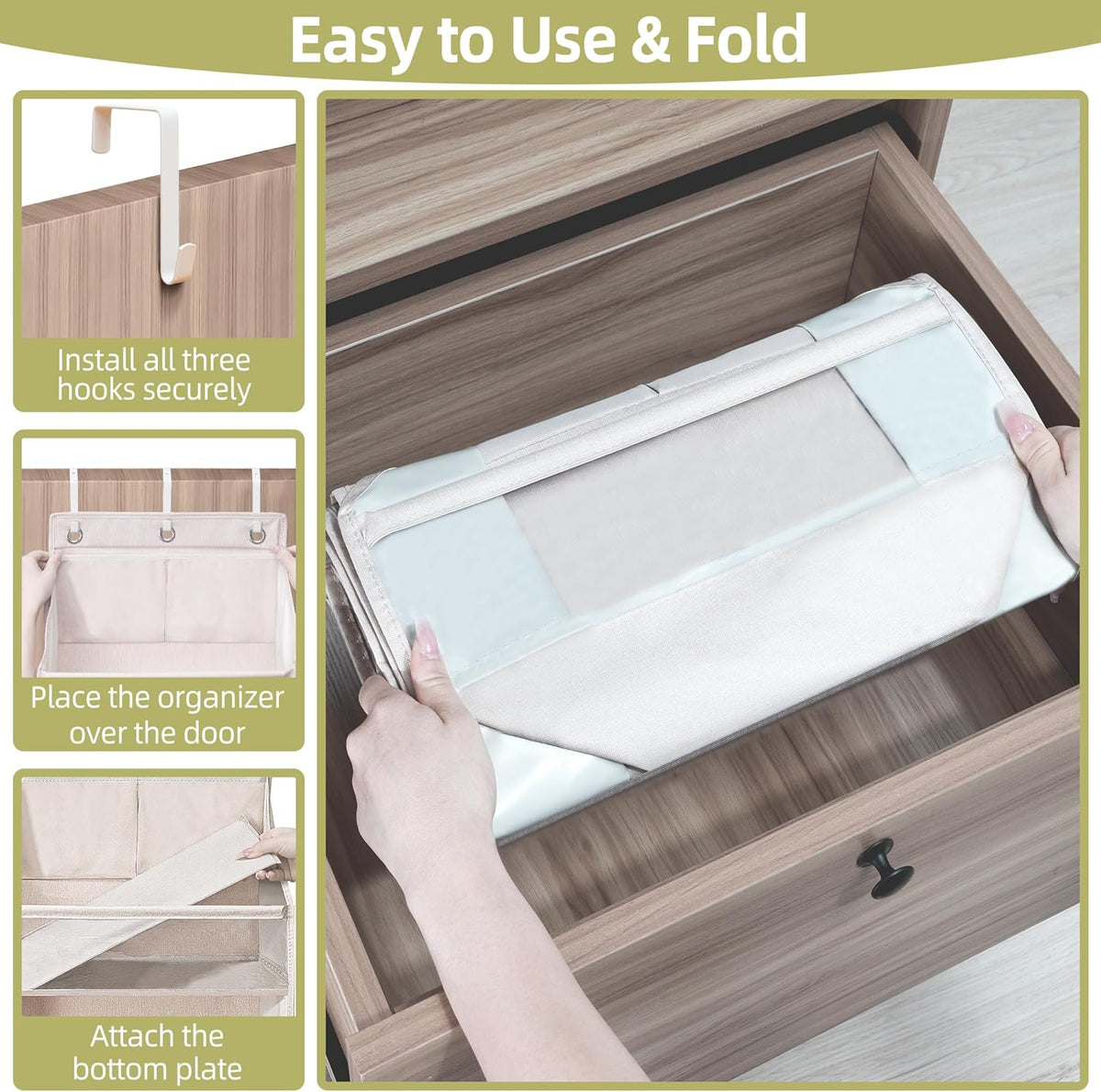 Over Door Organizer with 6 Extra Large Pockets and 12 Side Pockets, Large Capacity Hanging Storage Organizer with Clear Window for Shoes, Diapers, Beige, 6 Layers