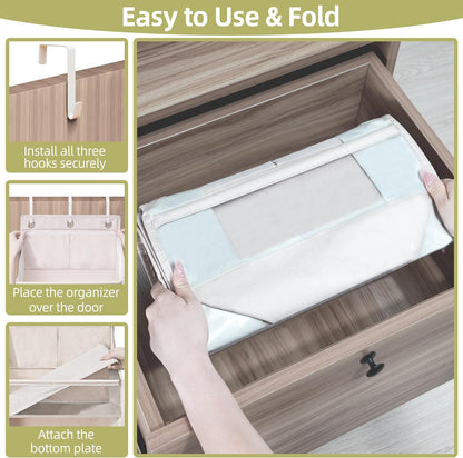 Over Door Organizer with 6 Extra Large Pockets and 12 Side Pockets, Large Capacity Hanging Storage Organizer with Clear Window for Shoes, Diapers, Beige, 6 Layers