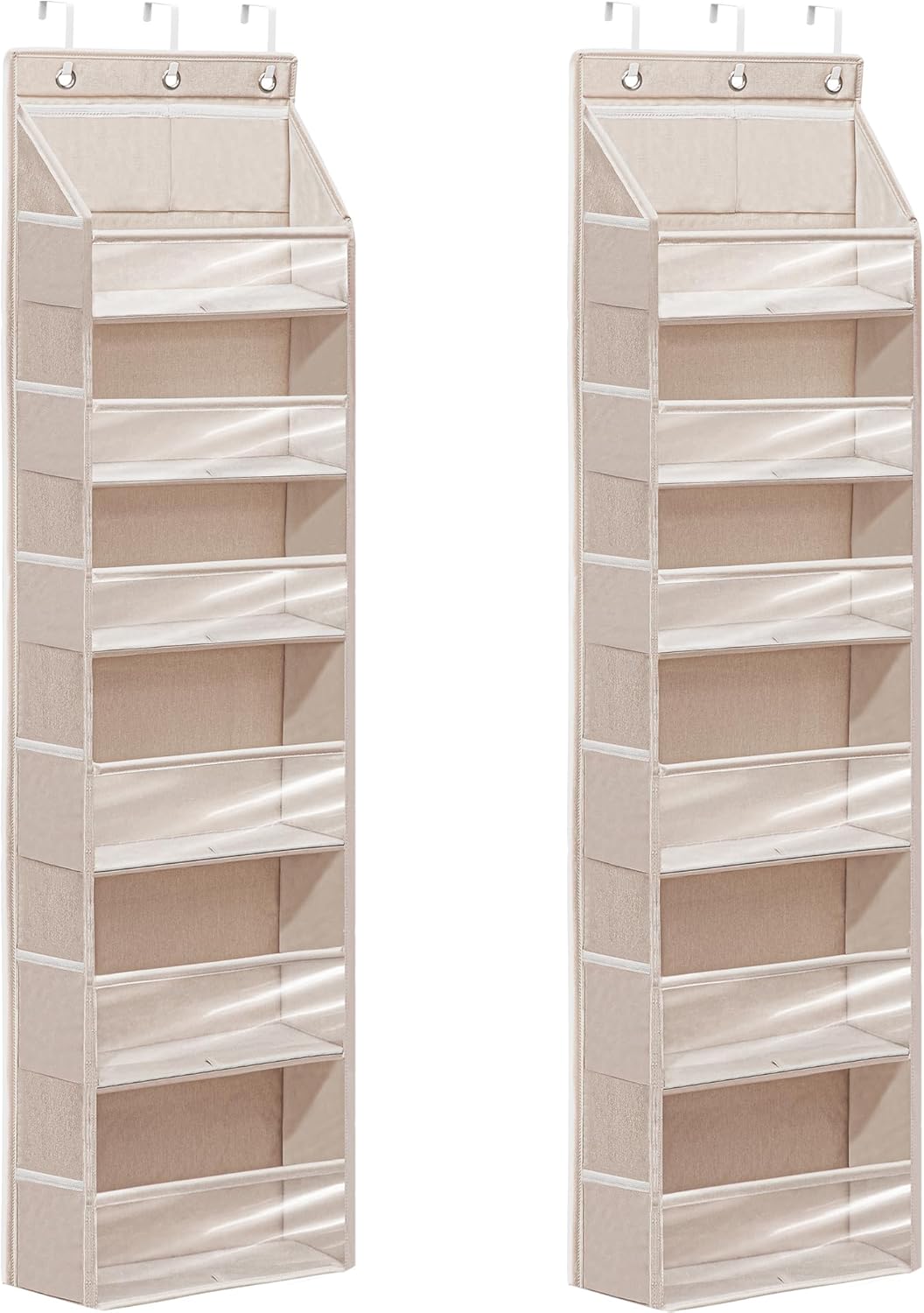 Over Door Organizer with 6 Extra Large Pockets and 12 Side Pockets, Large Capacity Hanging Storage Organizer with Clear Window for Shoes, Diapers, Beige, 6 Layers