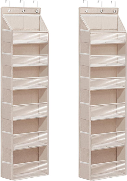 Over Door Organizer with 6 Extra Large Pockets and 12 Side Pockets, Large Capacity Hanging Storage Organizer with Clear Window for Shoes, Diapers, Beige, 6 Layers