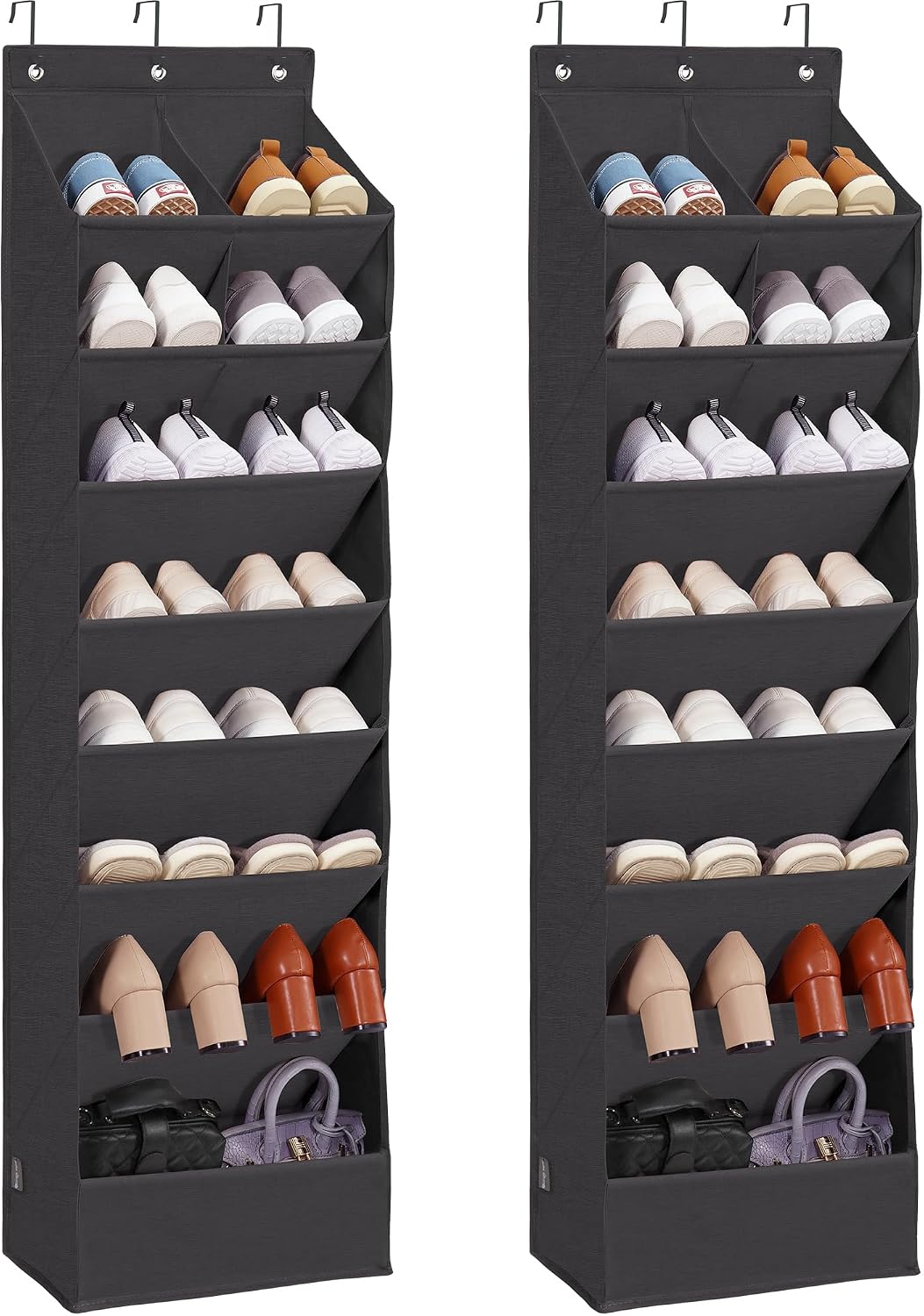 Over Door Organizer with 6 Extra Large Pockets and 12 Side Pockets, Large Capacity Hanging Storage Organizer with Clear Window for Shoes, Diapers, Beige, 6 Layers