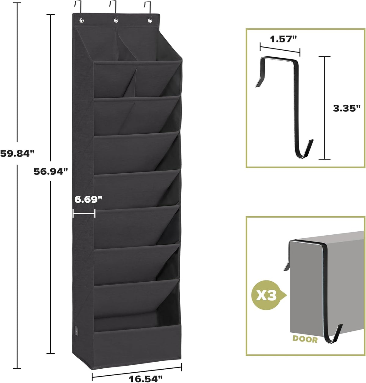 Over Door Organizer with 6 Extra Large Pockets and 12 Side Pockets, Large Capacity Hanging Storage Organizer with Clear Window for Shoes, Diapers, Beige, 6 Layers