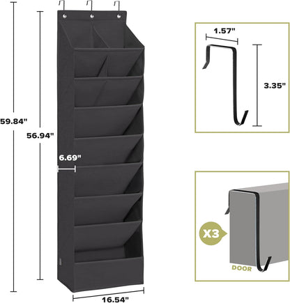 Over Door Organizer with 6 Extra Large Pockets and 12 Side Pockets, Large Capacity Hanging Storage Organizer with Clear Window for Shoes, Diapers, Beige, 6 Layers