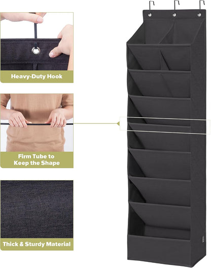 Over Door Organizer with 6 Extra Large Pockets and 12 Side Pockets, Large Capacity Hanging Storage Organizer with Clear Window for Shoes, Diapers, Beige, 6 Layers