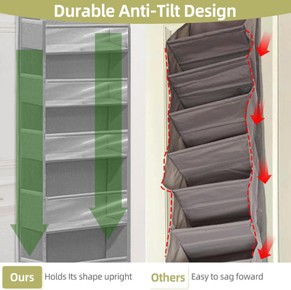 Over Door Organizer with 6 Extra Large Pockets and 12 Side Pockets, Large Capacity Hanging Storage Organizer with Clear Window for Shoes, Diapers, Beige, 6 Layers