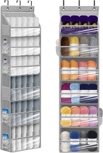 Over Door Organizer with 6 Extra Large Pockets and 12 Side Pockets, Large Capacity Hanging Storage Organizer with Clear Window for Shoes, Diapers, Beige, 6 Layers
