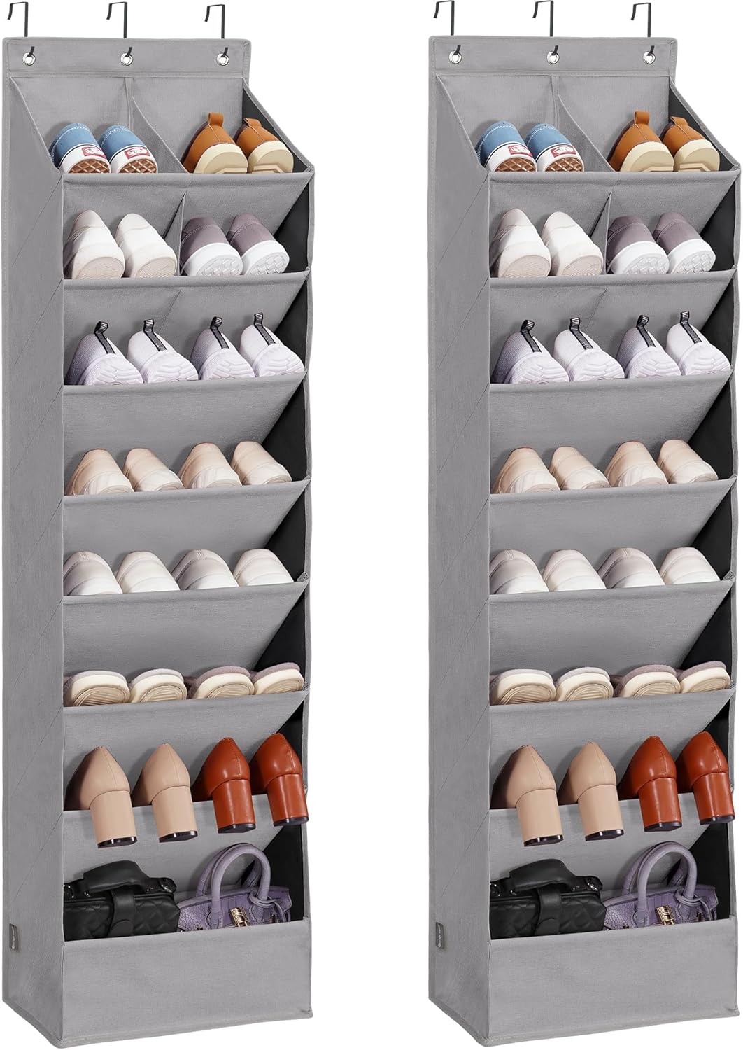 Over Door Organizer with 6 Extra Large Pockets and 12 Side Pockets, Large Capacity Hanging Storage Organizer with Clear Window for Shoes, Diapers, Beige, 6 Layers