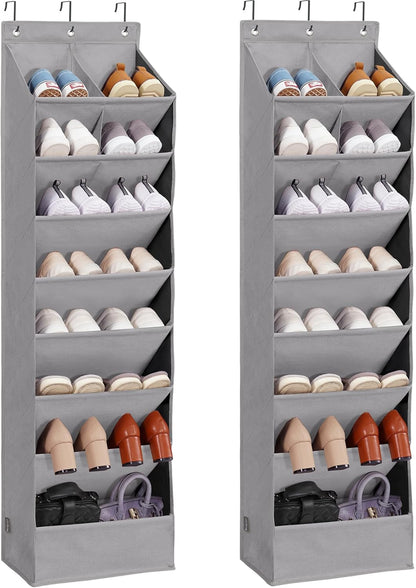 Over Door Organizer with 6 Extra Large Pockets and 12 Side Pockets, Large Capacity Hanging Storage Organizer with Clear Window for Shoes, Diapers, Beige, 6 Layers