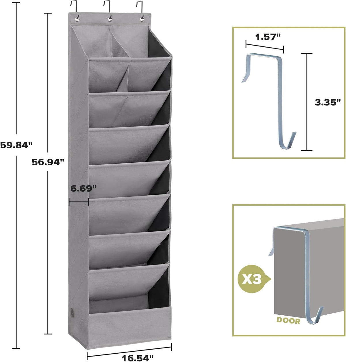 Over Door Organizer with 6 Extra Large Pockets and 12 Side Pockets, Large Capacity Hanging Storage Organizer with Clear Window for Shoes, Diapers, Beige, 6 Layers