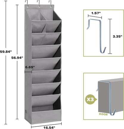Over Door Organizer with 6 Extra Large Pockets and 12 Side Pockets, Large Capacity Hanging Storage Organizer with Clear Window for Shoes, Diapers, Beige, 6 Layers