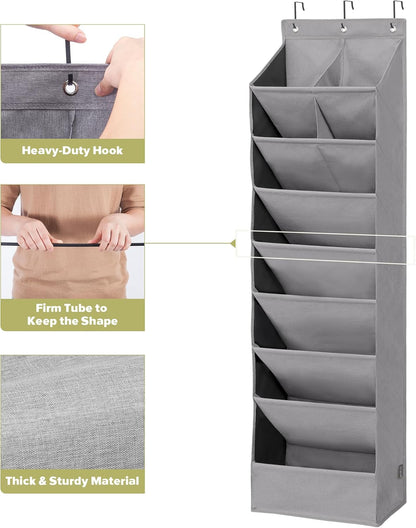 Over Door Organizer with 6 Extra Large Pockets and 12 Side Pockets, Large Capacity Hanging Storage Organizer with Clear Window for Shoes, Diapers, Beige, 6 Layers