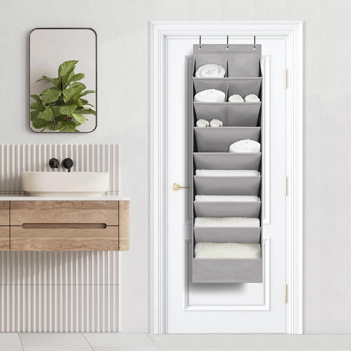 Over Door Organizer with 6 Extra Large Pockets and 12 Side Pockets, Large Capacity Hanging Storage Organizer with Clear Window for Shoes, Diapers, Beige, 6 Layers
