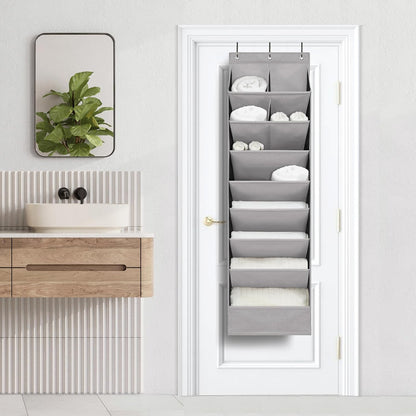 Over Door Organizer with 6 Extra Large Pockets and 12 Side Pockets, Large Capacity Hanging Storage Organizer with Clear Window for Shoes, Diapers, Beige, 6 Layers