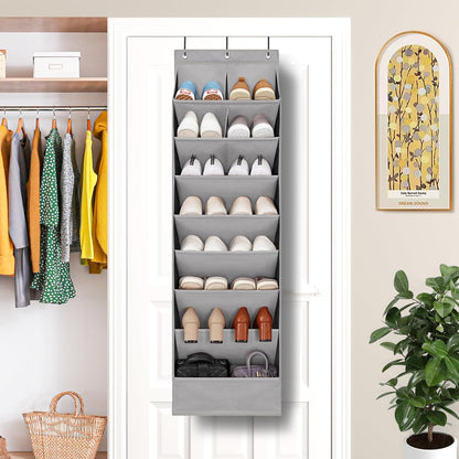 Over Door Organizer with 6 Extra Large Pockets and 12 Side Pockets, Large Capacity Hanging Storage Organizer with Clear Window for Shoes, Diapers, Beige, 6 Layers