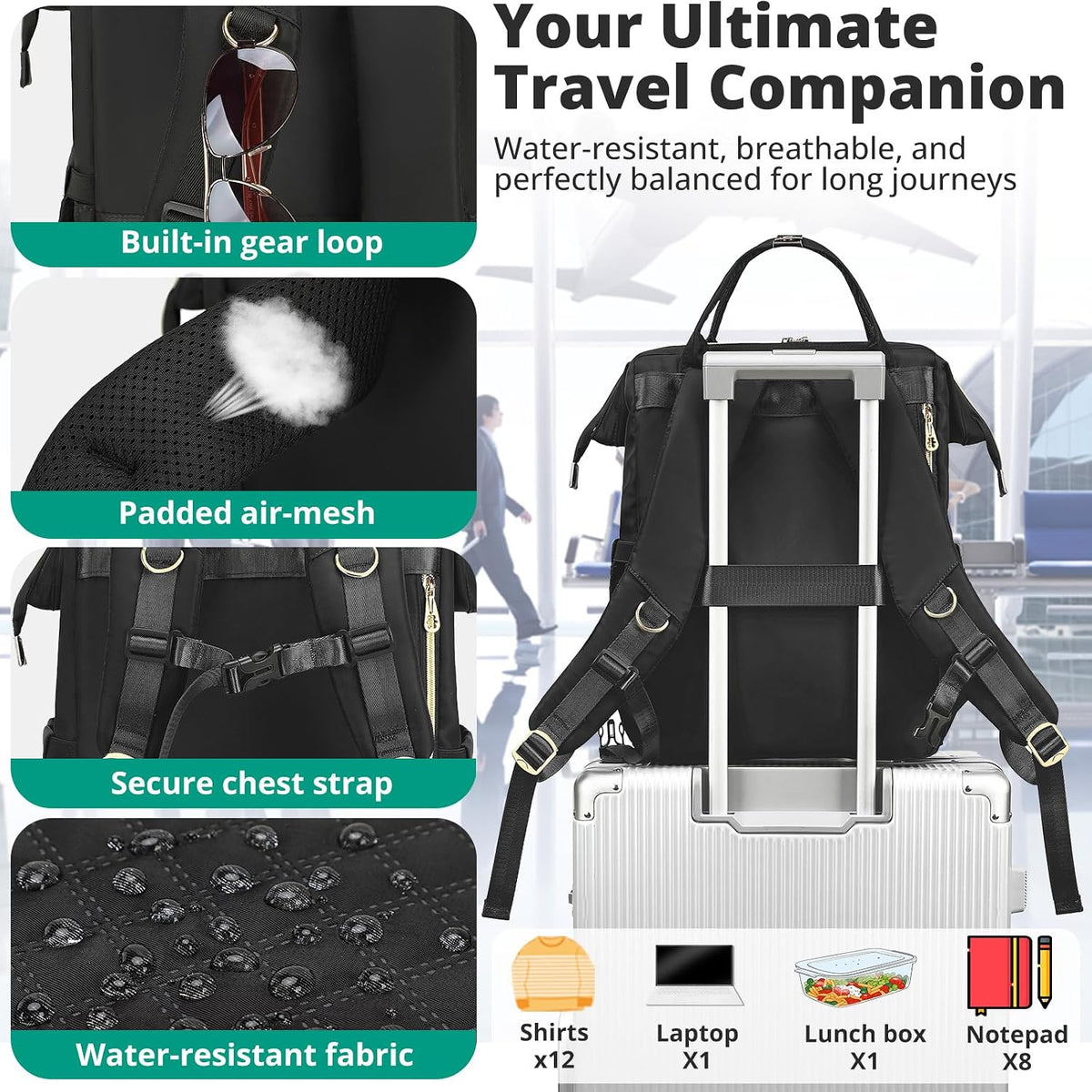 AIJIEKE Lunch Backpack for Women, 15.6 Laptop Backpack, Lunch Box, Gray