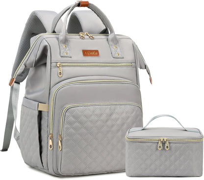 AIJIEKE Lunch Backpack for Women, 15.6 Laptop Backpack, Lunch Box, Gray