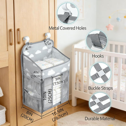 Diaper Caddy Holder, Large Capacity Hanging Diaper Organizer for Changing Table, Crib & Wall, Baby Room Storage with Pockets for Diapers, Wipes, Toys, Baby Essentials (pink)
