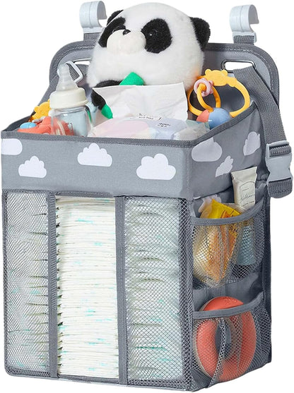 Diaper Caddy Holder, Large Capacity Hanging Diaper Organizer for Changing Table, Crib & Wall, Baby Room Storage with Pockets for Diapers, Wipes, Toys, Baby Essentials (pink)