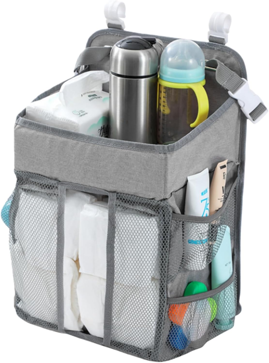Diaper Caddy Holder, Large Capacity Hanging Diaper Organizer for Changing Table, Crib & Wall, Baby Room Storage with Pockets for Diapers, Wipes, Toys, Baby Essentials (pink)