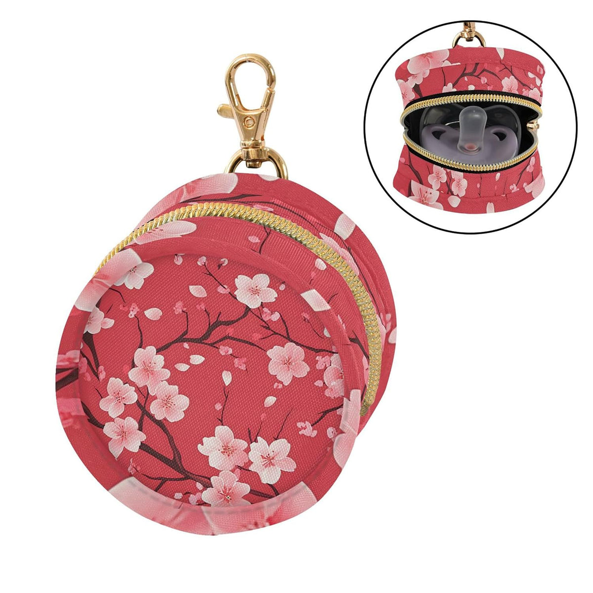 Pink Cherry Blossoms Baby Pacifier Holder Case, Dustproof Portable Storage Box for Diaper Bag Purse, Pacifier Storage Container for Boys & Girls