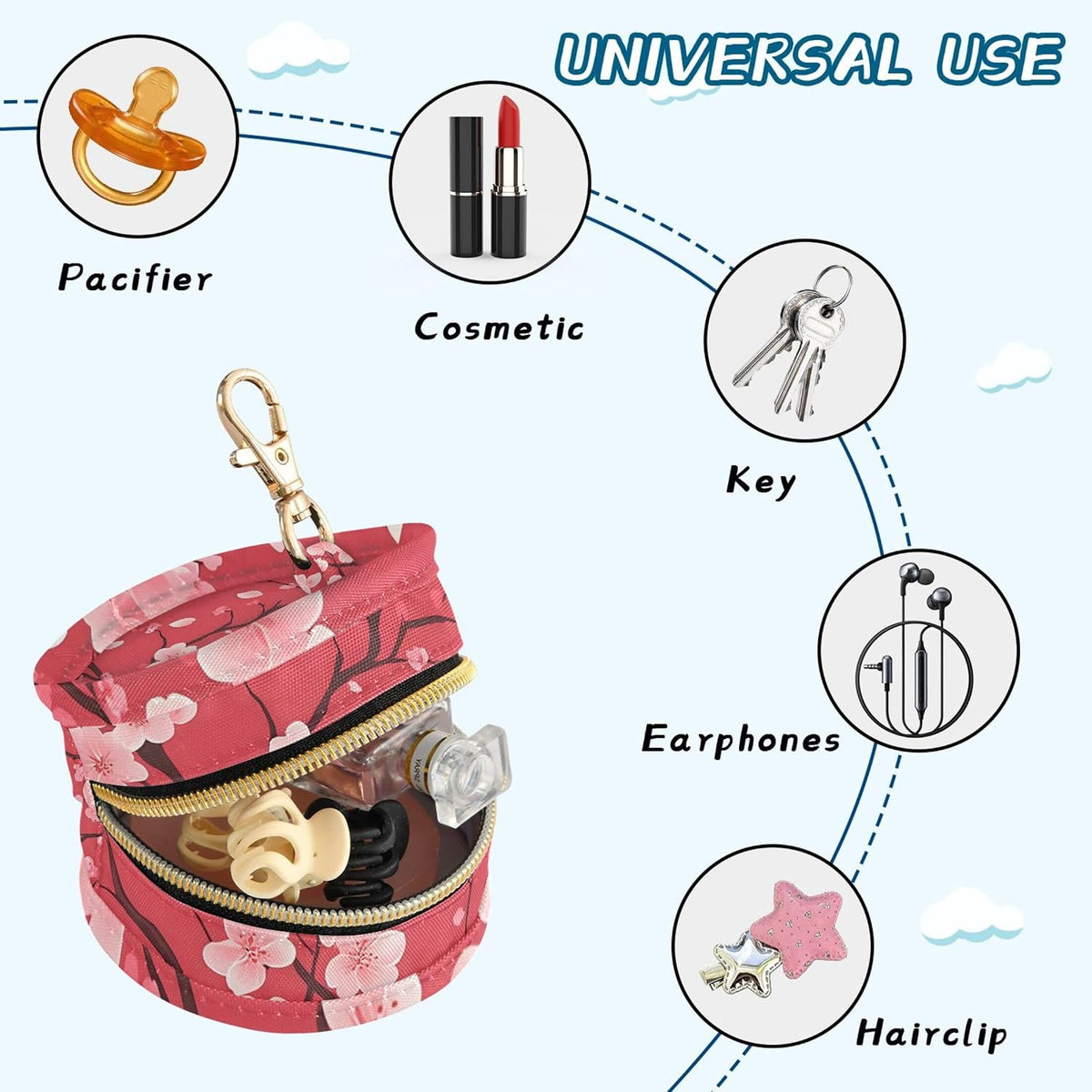 Pink Cherry Blossoms Baby Pacifier Holder Case, Dustproof Portable Storage Box for Diaper Bag Purse, Pacifier Storage Container for Boys & Girls
