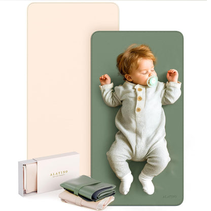 2 Pack Vegan Leather Baby Changing Mat, Large 30" x 17" Waterproof Foldable Diaper Mat, Wipe-Clean Portable Changing Pad for Travel, Home & Diaper Bag, Baby Shower Gifts for New Moms (Beige & Brown)