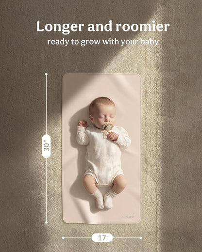 2 Pack Vegan Leather Baby Changing Mat, Large 30" x 17" Waterproof Foldable Diaper Mat, Wipe-Clean Portable Changing Pad for Travel, Home & Diaper Bag, Baby Shower Gifts for New Moms (Beige & Brown)