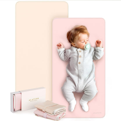 2 Pack Vegan Leather Baby Changing Mat, Large 30" x 17" Waterproof Foldable Diaper Mat, Wipe-Clean Portable Changing Pad for Travel, Home & Diaper Bag, Baby Shower Gifts for New Moms (Beige & Brown)