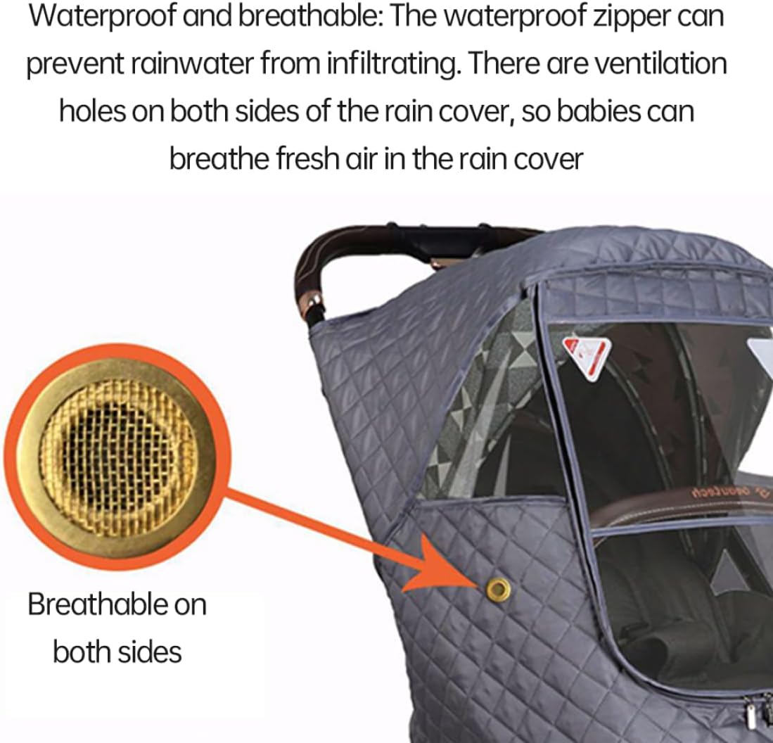 Stroller Rain Cover Winter Windproof Dustproof Cover Weather Shield with Zipper for Baby Pushchair, Winter Stroller Raincover