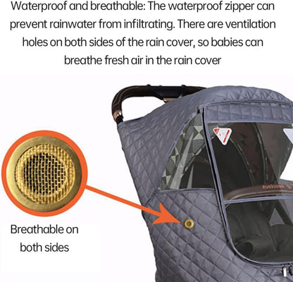 Stroller Rain Cover Winter Windproof Dustproof Cover Weather Shield with Zipper for Baby Pushchair, Winter Stroller Raincover