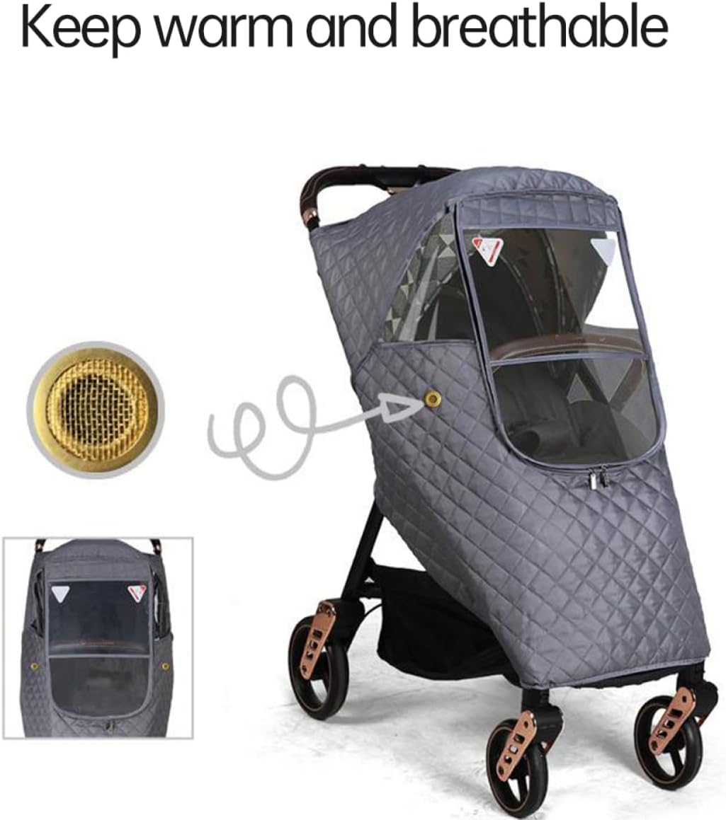 Stroller Rain Cover Winter Windproof Dustproof Cover Weather Shield with Zipper for Baby Pushchair, Winter Stroller Raincover