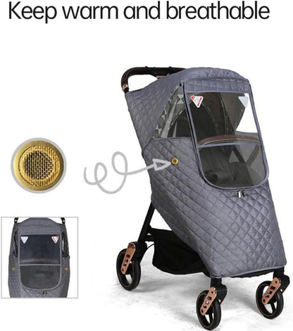 Stroller Rain Cover Winter Windproof Dustproof Cover Weather Shield with Zipper for Baby Pushchair, Winter Stroller Raincover