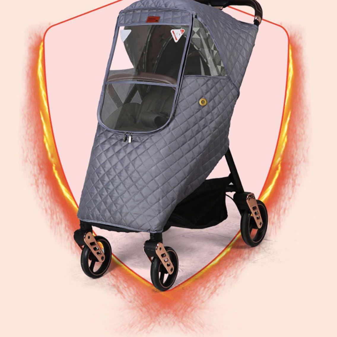 Stroller Rain Cover Winter Windproof Dustproof Cover Weather Shield with Zipper for Baby Pushchair, Winter Stroller Raincover