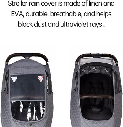 Stroller Rain Cover Winter Windproof Dustproof Cover Weather Shield with Zipper for Baby Pushchair, Winter Stroller Raincover