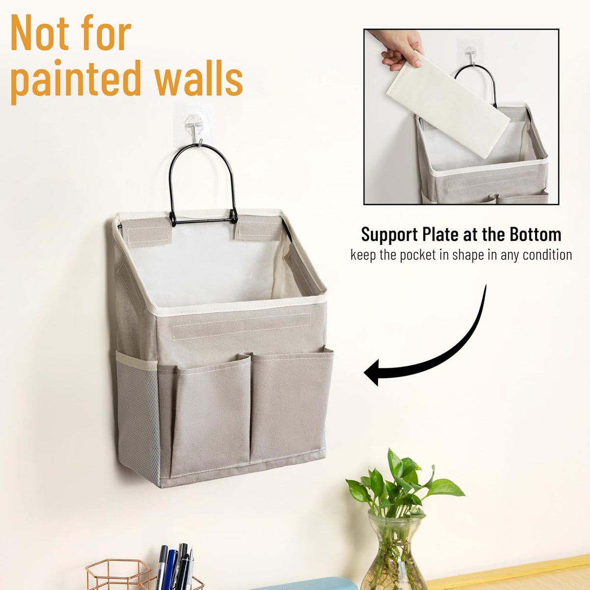 2pcs Small Wall Hanging Storage Bag, Pure White