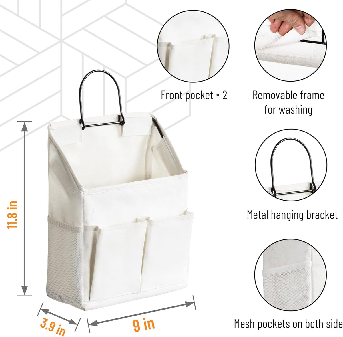 2pcs Small Wall Hanging Storage Bag, Pure White