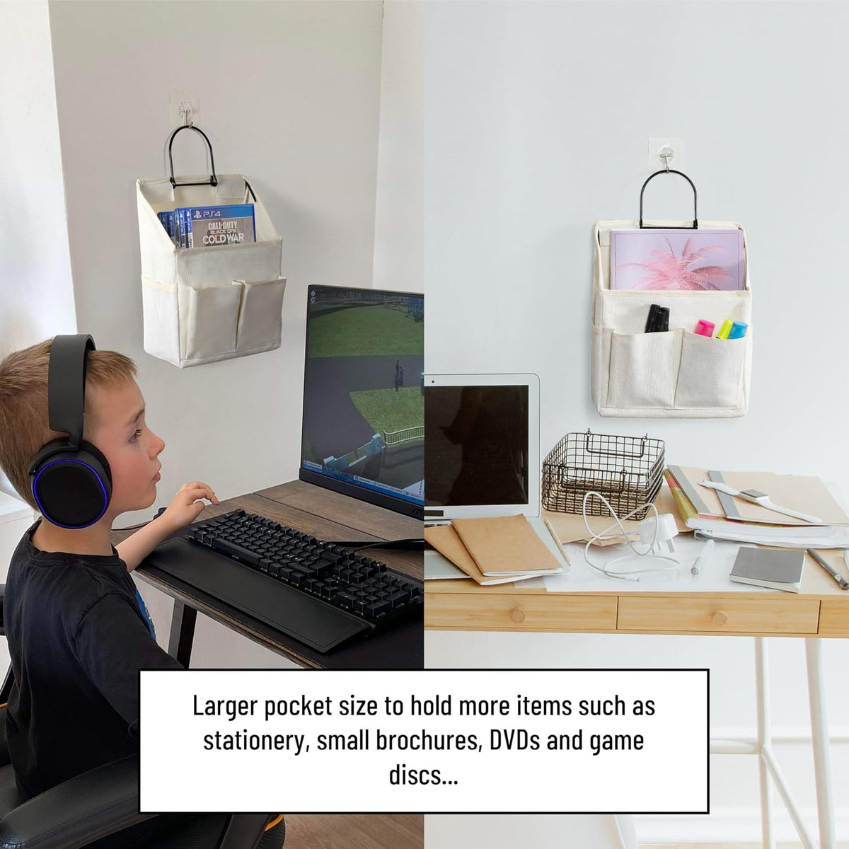 2pcs Small Wall Hanging Storage Bag, Pure White