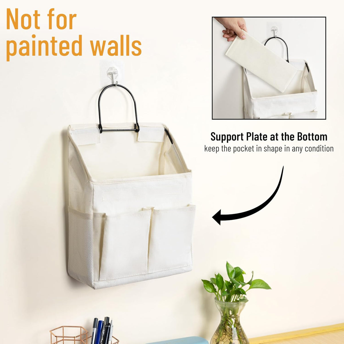 2pcs Small Wall Hanging Storage Bag, Pure White