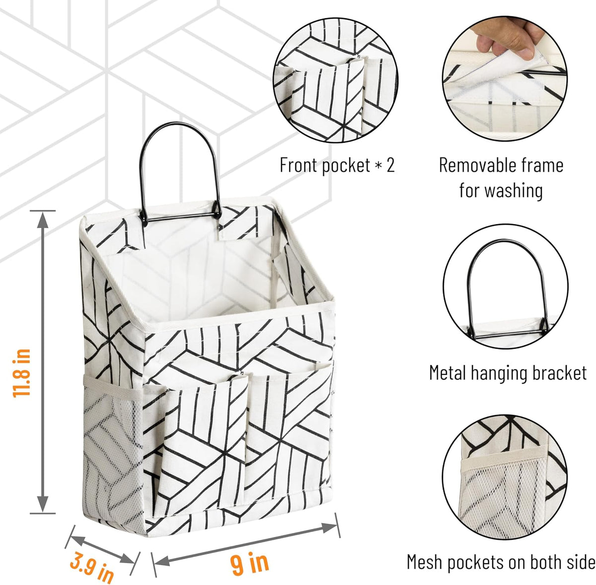 2pcs Small Wall Hanging Storage Bag, Pure White