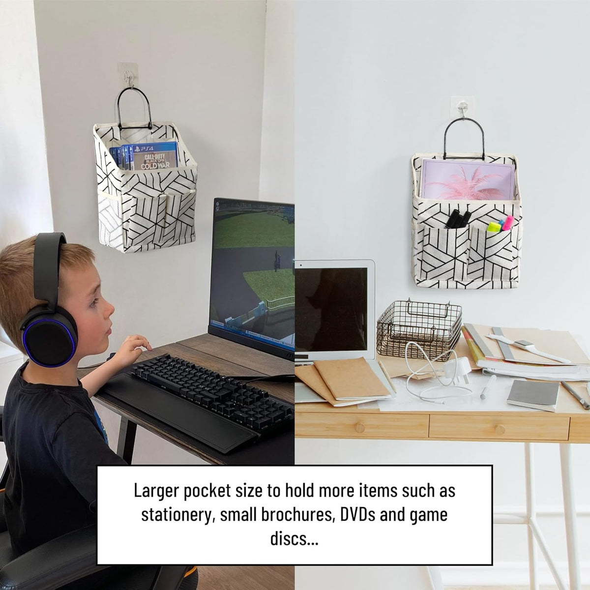 2pcs Small Wall Hanging Storage Bag, Pure White