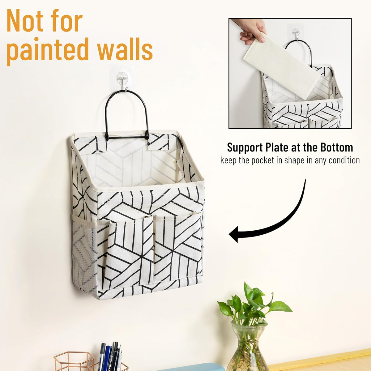 2pcs Small Wall Hanging Storage Bag, Pure White