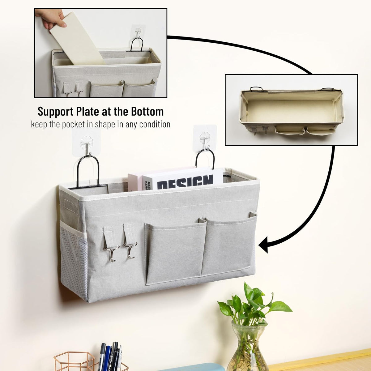 2pcs Small Wall Hanging Storage Bag, Pure White