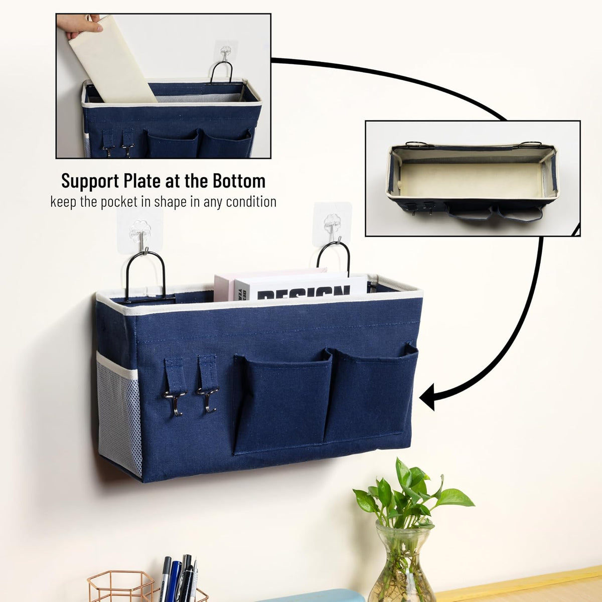 2pcs Small Wall Hanging Storage Bag, Pure White